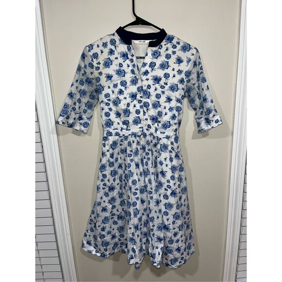 eshakti Dresses & Skirts - eShakti Blue White Floral Shirt Dress Custom (Small?) **